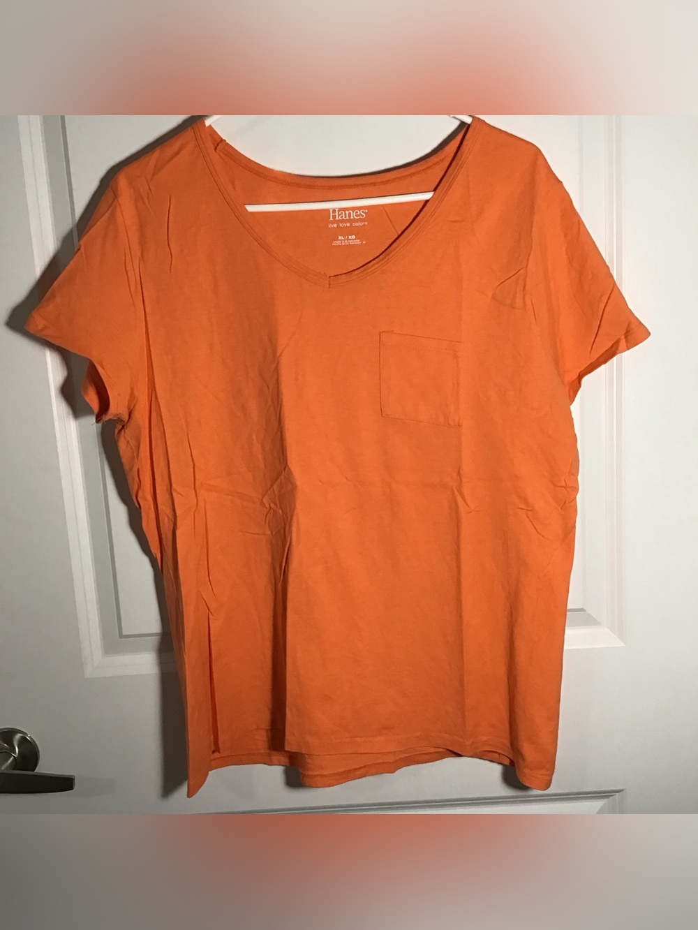 Hanes Women's Orange Short Sleeve Pocket Tee XL
